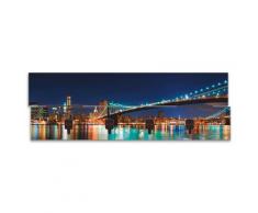 Artland Garderobenpaneel New York Skyline Brooklyn Bridge, platzsparende Wandgarderobe aus Holz mit 4 Haken, geeignet für kleinen, schmalen Flur, Flurgarderobe blau Garderobenpaneele Garderoben