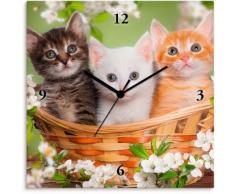 Artland Wanduhr Katzen sitzen in einem Korb grün Wanduhren Uhren Wohnaccessoires