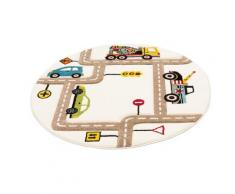 Lüttenhütt Kinderteppich Strassen, rund, 13 mm Höhe, handgearbeiteter Konturenschnitt, Straßen-Spielteppich beige Kinder Kinderteppiche mit Motiv Teppiche