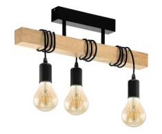 EGLO Deckenleuchte TOWNSHEND, E27, schwarz, braun / L55 x H26,5 B10,5 cm exkl. 3 E27 (je max. 60W) Deckenlampe - Vintage Retro Design Lampe Pendellampe Hängelampe Esstischlampe Esstisch Wohnzimmerlampe Holzleuchte Designerleuchten Lampen Leuchten