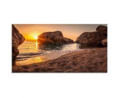 Artland Glasbild Sonnenuntergang und Strand beige Glasbilder Bilder Bilderrahmen Wohnaccessoires