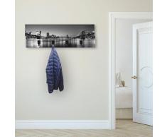 Artland Garderobenpaneel New York City Skyline Brooklyn Bridge, platzsparende Wandgarderobe aus Holz mit 4 Haken, geeignet für kleinen, schmalen Flur, Flurgarderobe schwarz Garderobenpaneele Garderoben