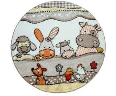 Paco Home Kinderteppich Diamond 639, rund, 18 mm Höhe, Kurzflor, 3D-Design Bauernhof, Konturenschnitt beige Kinder Kinderteppiche mit Motiv Teppiche