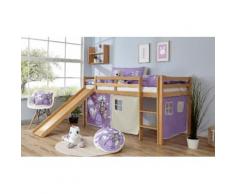 Ticaa Hochbett Rene, beige, Bettgestell: Buche natur lackiert, Textilset: Prinzessin lila