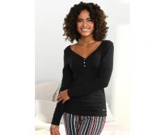 Langarmshirt S.OLIVER schwarz Damen Shirts Sweatshirts aus geripptem Stoff mit Knopfleiste
