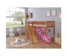 Ticaa Hochbett Ekki, beige, Bettgestell: Buche natur lackiert, Textilset: Prinzessin pink