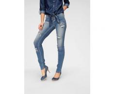 Arizona Slim-fit-Jeans mit sichtbarer, schräger Knopfleiste, Mid Waist blau Damen Jeans