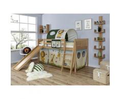 Ticaa Hochbett Ekki, mit Rollrost und Textil-Set wahlweise Matratze, Buche beige Kinder Hochbetten Kinderbetten Betten