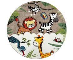 Paco Home Kinderteppich Diamond 644, rund, 18 mm Höhe, Kurzflor, 3D-Design Dschungel Tiere beige Kinder Kinderteppiche mit Motiv Teppiche