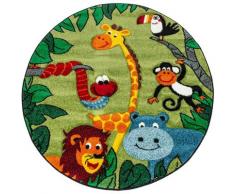 Paco Home Kinderteppich Diamond 638, rund, 18 mm Höhe, kurzflor, 3D-Design Dschungel Tiere grün Kinder Kinderteppiche mit Motiv Teppiche