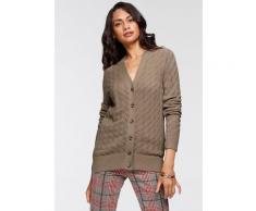 AJC Ajourstrickjacke, mit V-Ausschnitt und Knopfleiste beige Damen Ajourstrickjacke lange Strickjacken