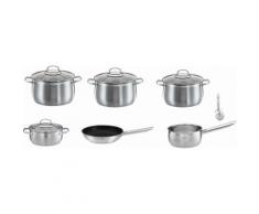 RÖSLE Topf-Set ELEGANCE GLOBE, Edelstahl 18/10, (Set, 11 tlg., 4 Töpfe mit Deckel, 1 Stieltopf, Pfanne, Pizzaschneider), Glasdeckel und Schüttrand, spülmaschinen- induktionsgeeignet silberfarben Topfsets Haushaltswaren