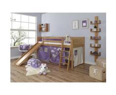 Ticaa Hochbett Ekki, beige, Bettgestell: Buche natur lackiert, Textilset: Prinzessin lila