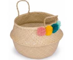 Franz Müller Flechtwaren Dekokorb Belly Basket, (1 St.), aus Seegras, mit bunten Pompons beige Körbe Boxen Regal- Ordnungssysteme Küche Ordnung