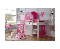 Ticaa Hochbett Rene, weiß, Bettgestell: Buche weiß lackiert, Textilset: Prinzessin pink