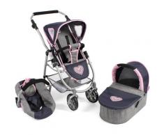 CHIC2000 Kombi-Puppenwagen Emotion All In 3in1, Grau-Navy, inkl. Babywanne, Babyschale und Sportwagenaufsatz grau Kinder Puppenzubehör Puppen