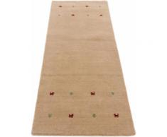 carpetfine Läufer Gabbeh Uni, rechteckig, 15 mm Höhe, reine Wolle, handgewebt, Tiermotiv beige Teppichläufer Bettumrandungen Teppiche