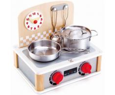 Hape Kinder-Herd "2-in-1 Küchen- & Grill-Set 6-tlg", silberfarben, silberfarben-natur