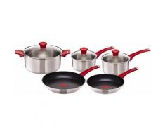 Tefal Topf-Set Jamie Oliver Mainstream, Edelstahl, (Set, 8 tlg.), H801S5, 2 Pfannen, 1 Kochtopf mit Deckel, Stielkasserollen induktionsgeeignet, für alle Herdarten, Edelstahl/Rot bunt Topfsets Töpfe Haushaltswaren