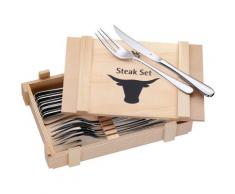 WMF Steakbesteck, (Set, 12 tlg.), Cromargan Edelstahl Rostfrei 18/10, inkl. Holzkiste silberfarben Steakbesteck Grill SOFORT LIEFERBARE Haushaltsgeräte