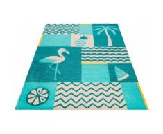 SMART KIDS Kinderteppich Fruity Flamingo, rechteckig, 9 mm Höhe, Flamingos Palmen, Konturenschnitt blau Kinder Kinderzimmerteppiche Teppiche nach Räumen