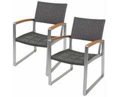 Garden Pleasure Gartenstuhl AVA, 2er Set, Polyrattan/Teakholz, altweiß grau Gartenstühle Gartenmöbel Gartendeko