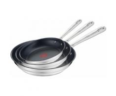 Tefal Pfannen-Set Jamie Oliver Brushed (E011S3) (Set 3-tlg), silberfarben, edelstahlfarben-schwarz