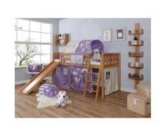 Ticaa Hochbett Ekki, beige, Bettgestell: Buche natur lackiert, Textilset: Prinzessin lila