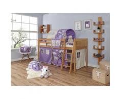 Ticaa Hochbett Eric, beige, Bettgestell: Buche natur lackiert, Textilset: Prinzessin lila