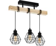 EGLO Deckenleuchte TOWNSHEND 5, E27, schwarz / L55 x H36 B20 cm exkl. 3 E27 (je max. 60W) Hängelampe aus Holz und Metall - Pendellampe Pendelleuchte Esstischlampe Lampe für Esstisch Wohnzimmerlampe Retro Vintage Rustikal braun Pendelleuchten...