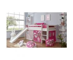 Ticaa Hochbett Rene, weiß, Bettgestell: Buche weiß lackiert, Textilset: Prinzessin pink