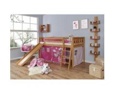 Ticaa Hochbett Ekki, beige, Bettgestell: Buche natur lackiert, Textilset: Prinzessin pink