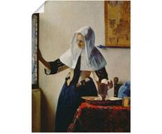 Artland Wandbild Junge Frau mit Wasserkrug am Fenster blau Bilder Bilderrahmen Wohnaccessoires