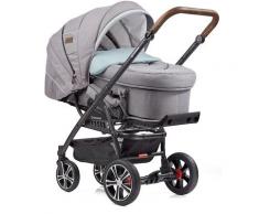 Gesslein Kombi-Kinderwagen F4 Air+, schwarz/tabak mit Tragetasche C2 Compact, hellgrau meliert/Stern grau/mintgrün meliert, Made in Germany; Kinderwagen grau Baby Ab Geburt Altersempfehlung