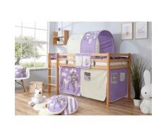 Ticaa Hochbett Rene, beige, Bettgestell: Buche natur lackiert, Textilset: Prinzessin lila