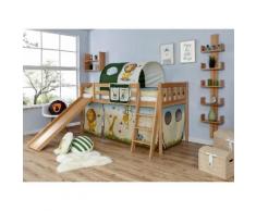 Ticaa Hochbett Ekki, mit Rollrost und Textil-Set wahlweise Matratze, Buche beige Kinder Hochbetten Kinderbetten Betten