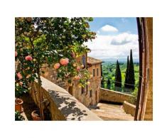 Home affaire Glasbild banepetkovic: Rosen in San Gimignano, mit Toskanalandschaft grün Glasbilder Bilder Bilderrahmen Wohnaccessoires