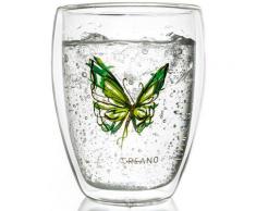 Creano Thermo-Glas, grün, doppelwandiges Tee-Glas, Latte Macchiato Glas, »Colourfly«, transparent, Neutral, transparent/grün