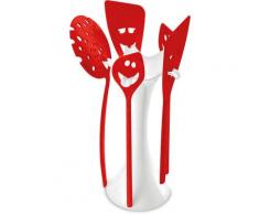 KOZIOL Kochbesteck-Set (Küchentoolständer) MEETING POINT, (Set, 6 tlg., inklusive 2 Kochlöffel, Pfannenwender, 1 Schaumlöffel), hitzebeständig bis 220°C rot Kochbesteck Besteck Messer Haushaltswaren