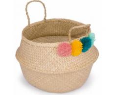 Franz Müller Flechtwaren Dekokorb Belly Basket, (1 St.), aus Seegras, mit bunten Pompons beige Körbe Boxen Regal- Ordnungssysteme Küche Ordnung