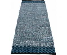 carpetfine Läufer Kelim Mia, rechteckig, 6 mm Höhe, Baumwolle Wendeteppich blau Teppichläufer Bettumrandungen Teppiche