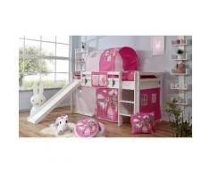 Ticaa Hochbett Rene, weiß, Bettgestell: Buche weiß lackiert, Textilset: Prinzessin pink