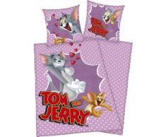 Kinderbettwäsche Tom & Jerry, mit witzigem Jerry Motiv lila Bettwäsche 135x200 cm nach Größe Bettwäsche, Bettlaken und Betttücher