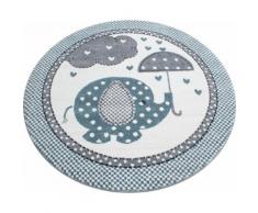 Ayyildiz Teppiche Kinderteppich Kids 570, rund, 12 mm Höhe, Elefanten Motiv, Kurzflor blau