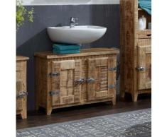 SIT Waschbeckenunterschrank Frigo, Mangoholz im Antik-Look mit Kühlschrankgriffen, Breite 88 cm, Shabby Chic, Vintage beige Bad-Waschbecken-Unterschränke Badmöbel
