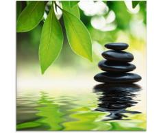 Artland Glasbild Zen Steinpyramide auf Wasseroberfläche grün Glasbilder Bilder Bilderrahmen Wohnaccessoires