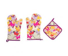 bugatti Topfhandschuhe "Butterfly" (Set 3-tlg bestehend aus 2x Ofenhandschuh 1x Topflappen), bunt, natur-rosa-flieder-bunt