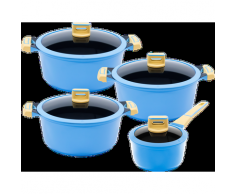 KING Kochtopf GOURMET, Aluminiumguss, (Set, 8 tlg.), Induktion, matte Oberfläche, Set mit 3 Töpfen, 1 Stieltopf, 4 Glasdeckel blau Topfsets Töpfe Haushaltswaren
