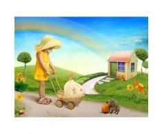Papermoon Fototapete Kind mit Kinderwagen, Vliestapete, hochwertiger Digitaldruck, inklusive Kleister bunt Tapeten Bauen Renovieren