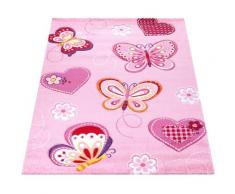 Paco Home Kinderteppich Diamond 642, rechteckig, 18 mm Höhe, Kurzflor, 3D-Kinder Schmetterling Herzen Design, Kinderzimmer rosa Kinder Kinderteppiche mit Motiv Teppiche